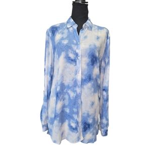 ⭐️Jane & Delancey Blue Tie Dye Wrinkled Long Sleeve Buttoned Shirt Sz S